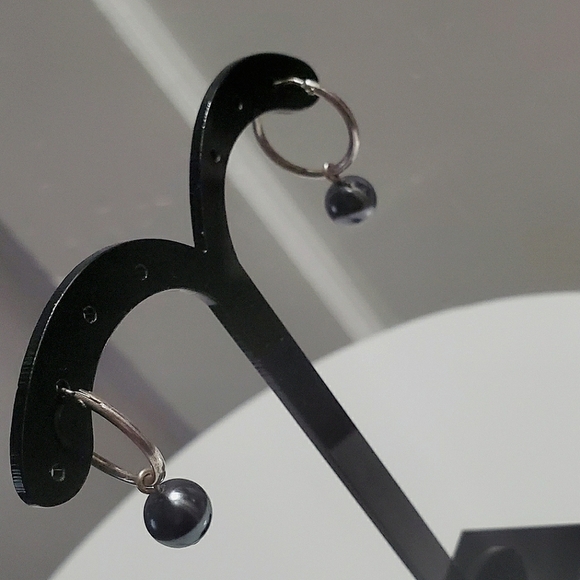 Natural Baltic Amber Circled Earring Sterling Silver Black Pendant Color Round🌴 - Picture 1 of 7